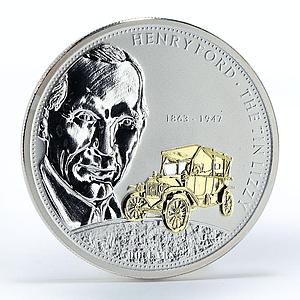 Cook Islands 10 dollars Henry Ford and The Tin Lizzy Car gilded silver coin 2008