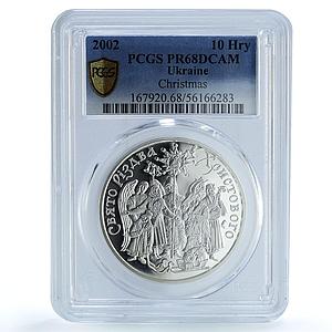 Ukraine 10 hryvnias Christmas KM-164 Religion Holiday PR68 PCGS silver coin 2002