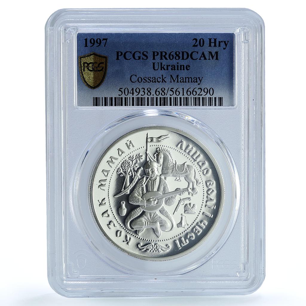 Ukraine 20 hryvnias Cossack Mamay KM-54 History Horse PR68 PCGS silver coin 1997 Ukraine 20 hryvnias Cossack Mamay KM-54 History Horse PR68 PCGS silver coin 1997