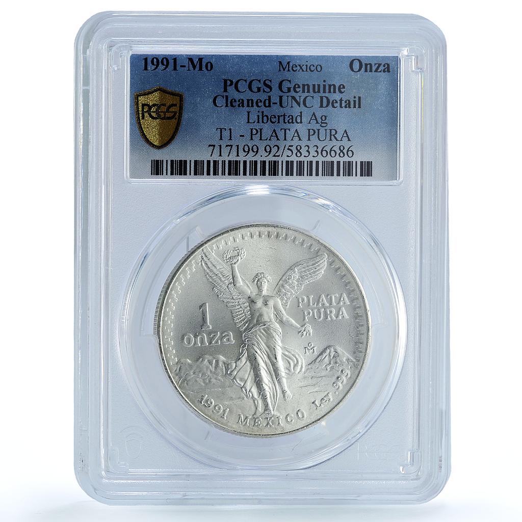 Mexico 1 onza Libertad Type 1 PLATA PURA KM-494.2 UNC PCGS silver coin 1991 Mexico 1 onza Libertad Type 1 PLATA PURA KM-494.2 UNC PCGS silver coin 1991