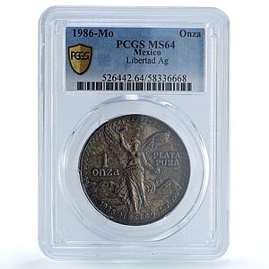 Mexico 1 onza Libertad Angel of Independence KM-494.1 MS64 PCGS silver coin 1986