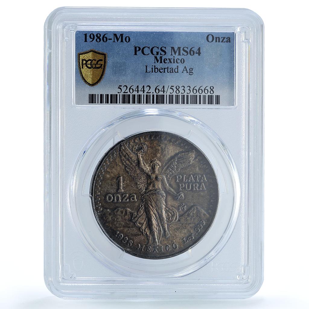 Mexico 1 onza Libertad Angel of Independence KM-494.1 MS64 PCGS silver coin 1986 Mexico 1 onza Libertad Angel of Independence KM-494.1 MS64 PCGS silver coin 1986