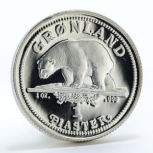 Denmark Greenland 1 piaster Endangered Wildlife Polar Bear Fauna Ag coin 1989