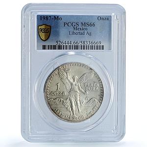 Mexico 1 onza Libertad Type 1 PLATA PURA KM-494.1 MS 66 PCGS silver coin 1987