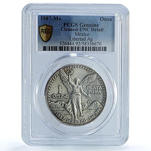Mexico 1 onza Libertad Type 1 PLATA PURA KM-494.1 UNC PCGS silver coin 1987