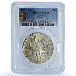 Mexico 1 onza Libertad Type 1 PLATA PURA KM-494.1 MS 65 PCGS silver coin 1987