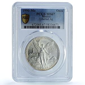 Mexico 1 onza Libertad Angel of Independence KM-494.2 MS67 PCGS silver coin 1990