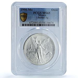 Mexico 1 onza Libertad Angel of Independence KM-494.2 MS65 PCGS silver coin 1990
