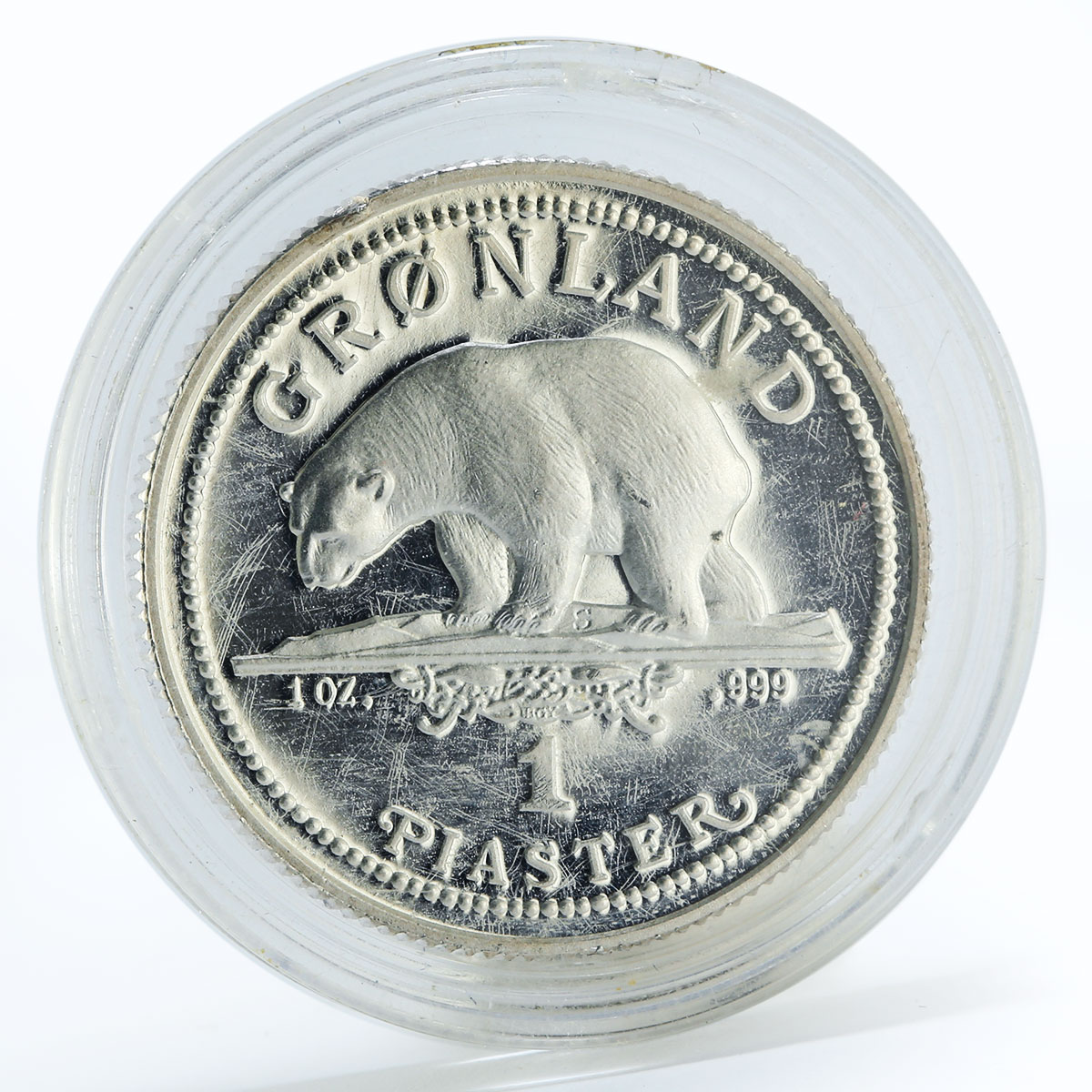 Denmark 1 piaster Greenland Polar Bear proof silver coin 1989