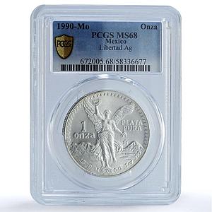 Mexico 1 onza Libertad Angel of Independence KM-494.2 MS68 PCGS silver coin 1990