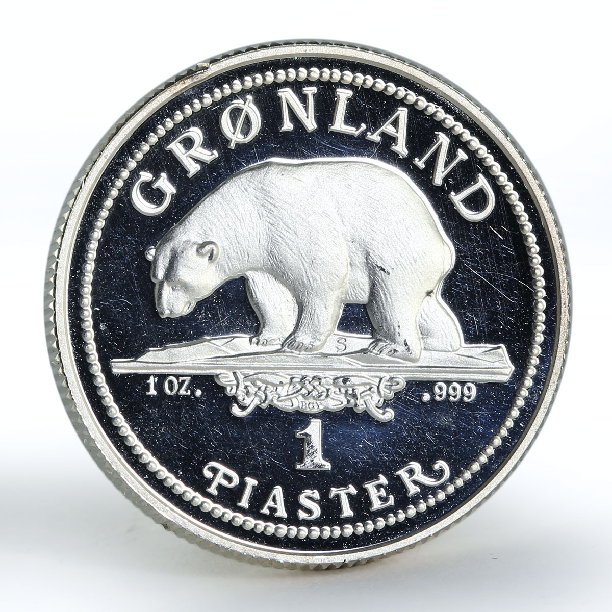 Denmark 1 piaster Greenland Polar Bear proof silver coin 1989