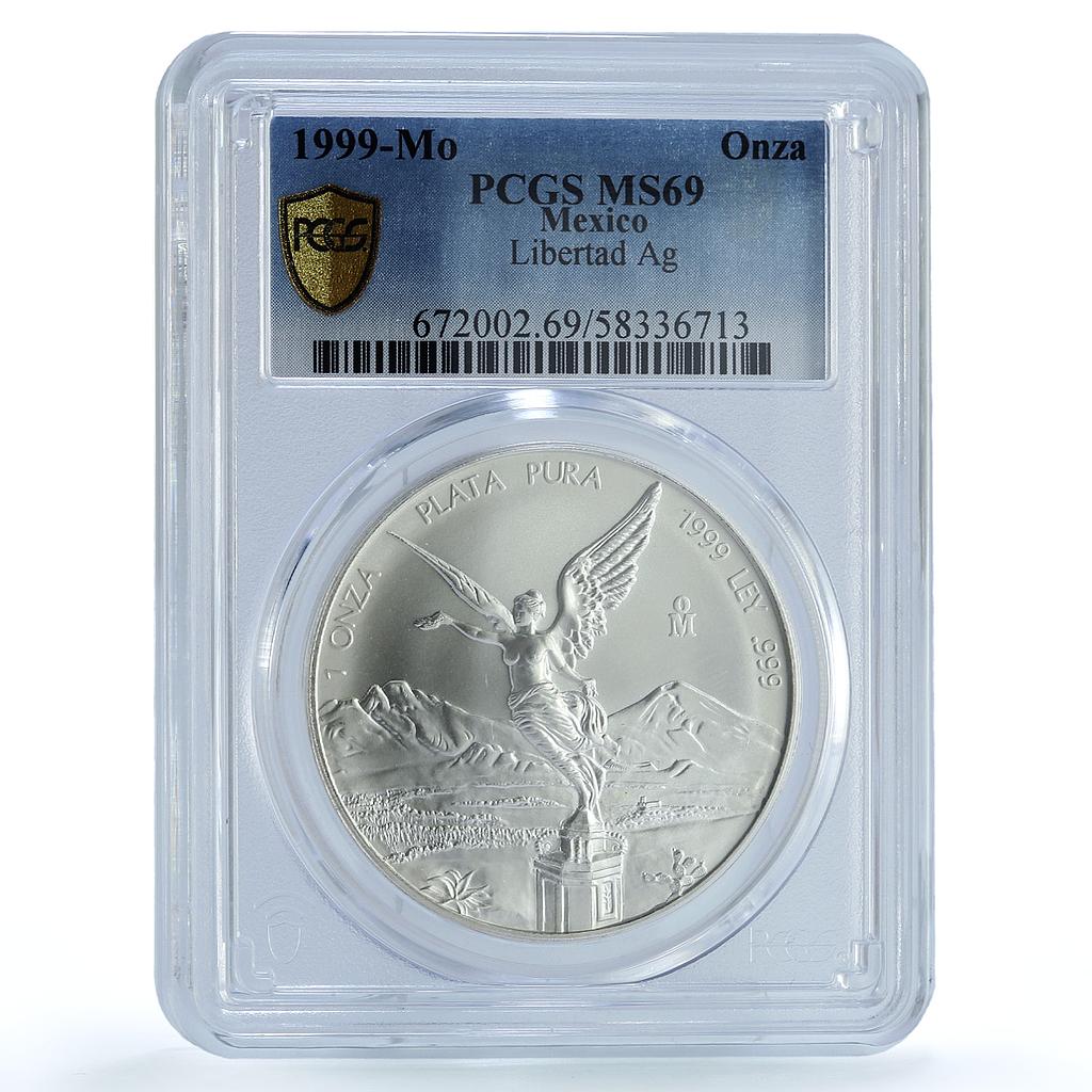 Mexico 1 onza Libertad Angel of Independence KM-613 MS 69 PCGS silver coin 1999