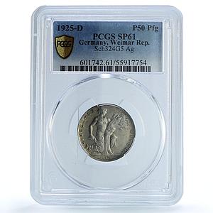 Germany Weimar 50 pfennig Goetz Pattern Sch-324G5 SP 61 PCGS silver coin 1925 D