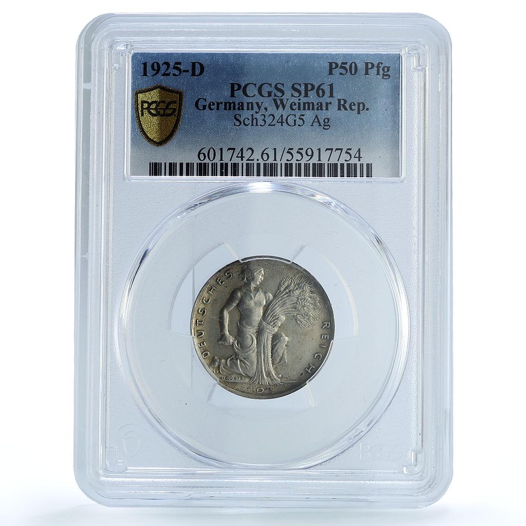 Germany Weimar 50 pfennig Goetz Pattern Sch-324G5 SP 61 PCGS silver coin 1925 D Germany Weimar 50 pfennig Goetz Pattern Sch-324G5 SP 61 PCGS silver coin 1925 D