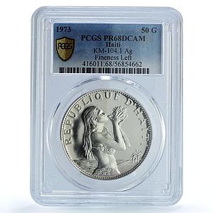 Haiti 50 gourdes Woman with Shell Mark Left KM-104.1 PR 68 PCGS silver coin 1973