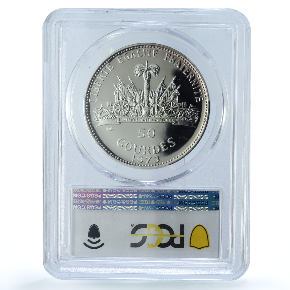 Haiti 50 gourdes Woman with Shell Mark Left KM-104.1 PR 68 PCGS silver coin 1973 Haiti 50 gourdes Woman with Shell Mark Left KM-104.1 PR 68 PCGS silver coin 1973