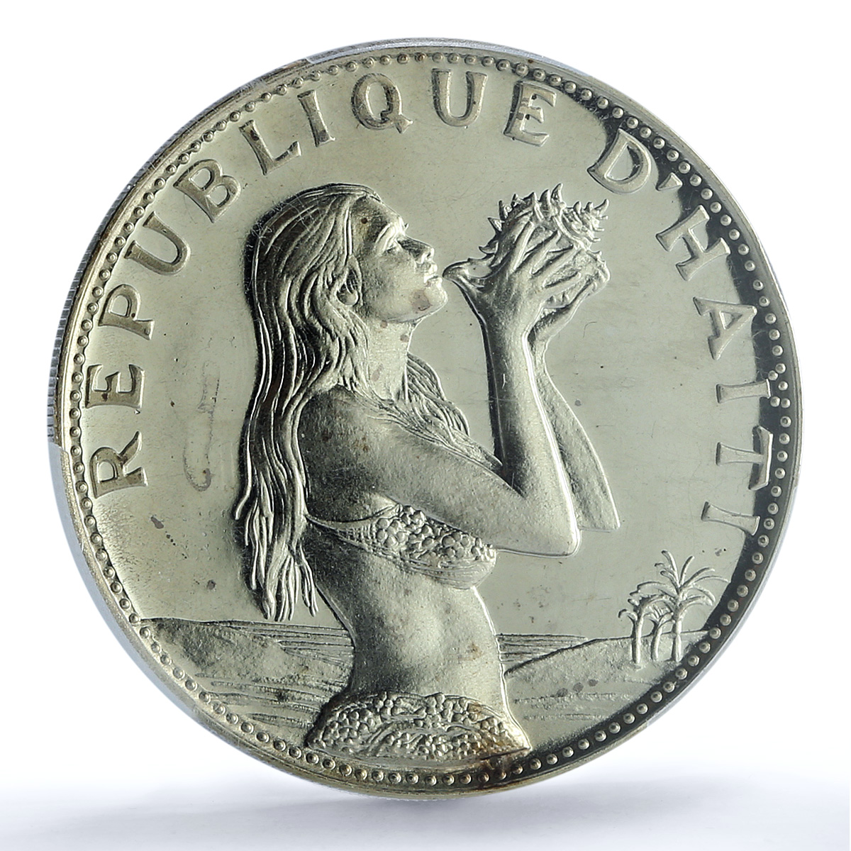 Haiti 50 gourdes Woman with Shell Mark Left KM-104.1 PR 67 PCGS silver coin 1973 Haiti 50 gourdes Woman with Shell Mark Left KM-104.1 PR 67 PCGS silver coin 1973