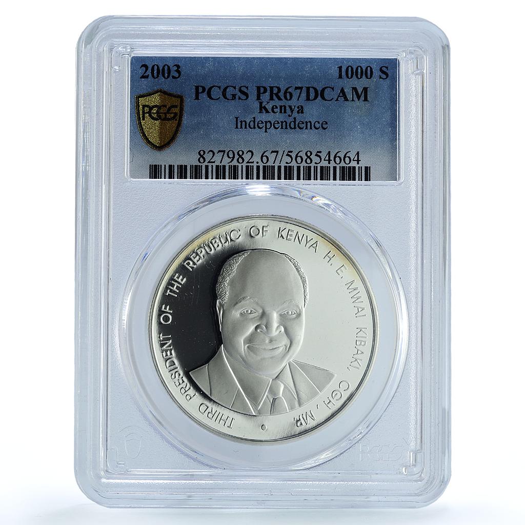 Kenya 1000 shillings Independence KM-38 Mwai Kibaki PR 67 PCGS silver coin 2003