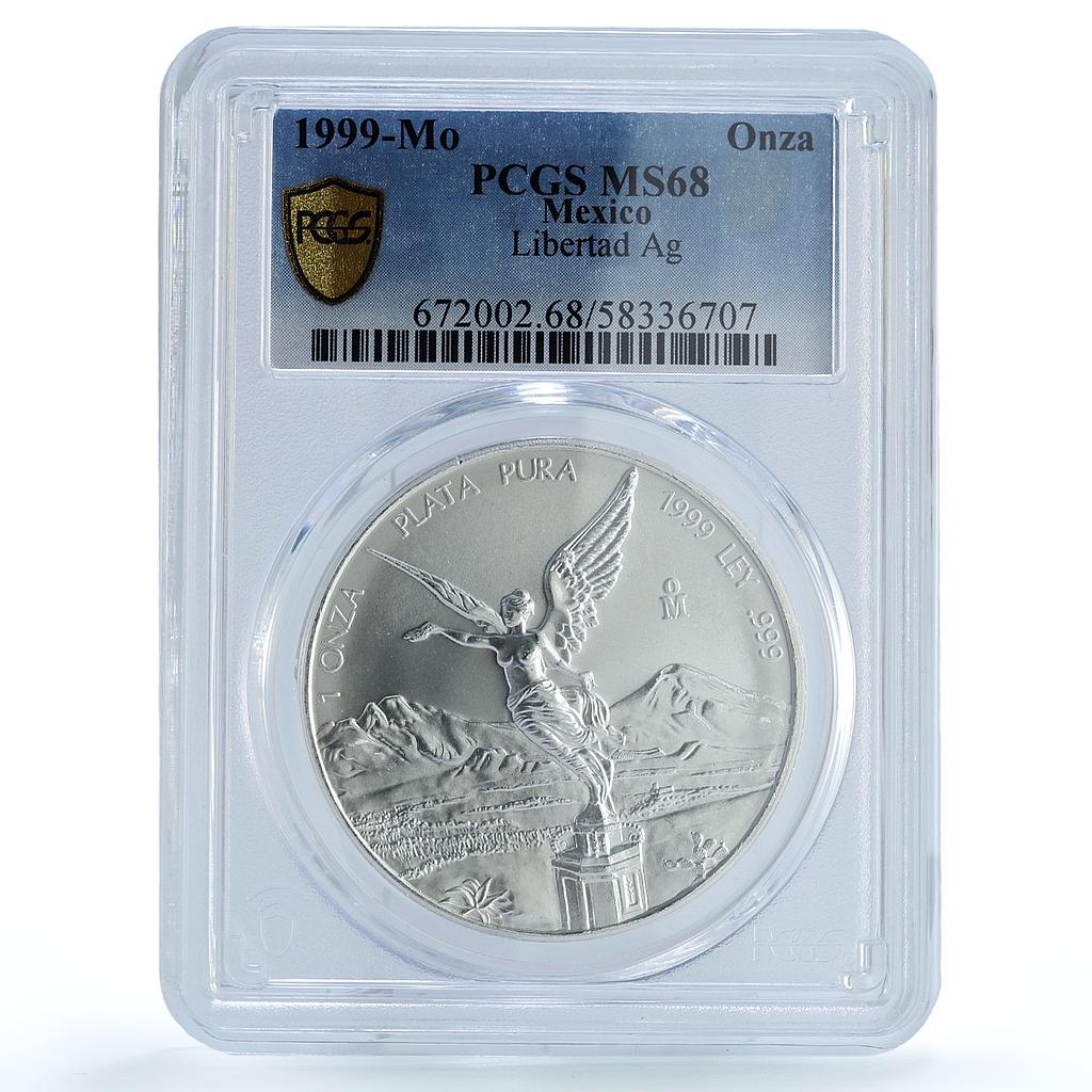 Mexico 1 onza Libertad Angel of Independence KM-613 MS 68 PCGS silver coin 1999 Mexico 1 onza Libertad Angel of Independence KM-613 MS 68 PCGS silver coin 1999