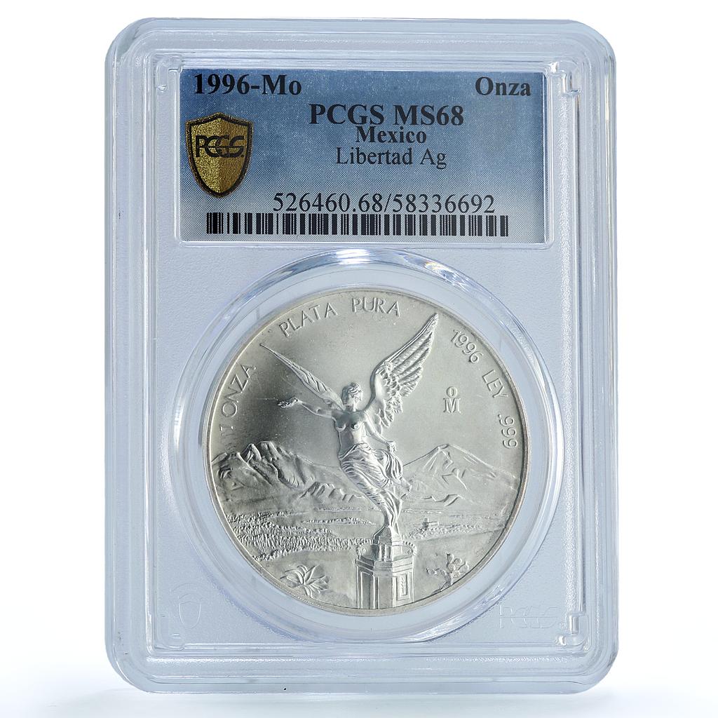 Mexico 1 onza Libertad Angel of Independence KM-613 MS 68 PCGS silver coin 1996 Mexico 1 onza Libertad Angel of Independence KM-613 MS 68 PCGS silver coin 1996