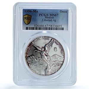 Mexico 1 onza Libertad Angel of Independence KM-613 MS 67 PCGS silver coin 1996
