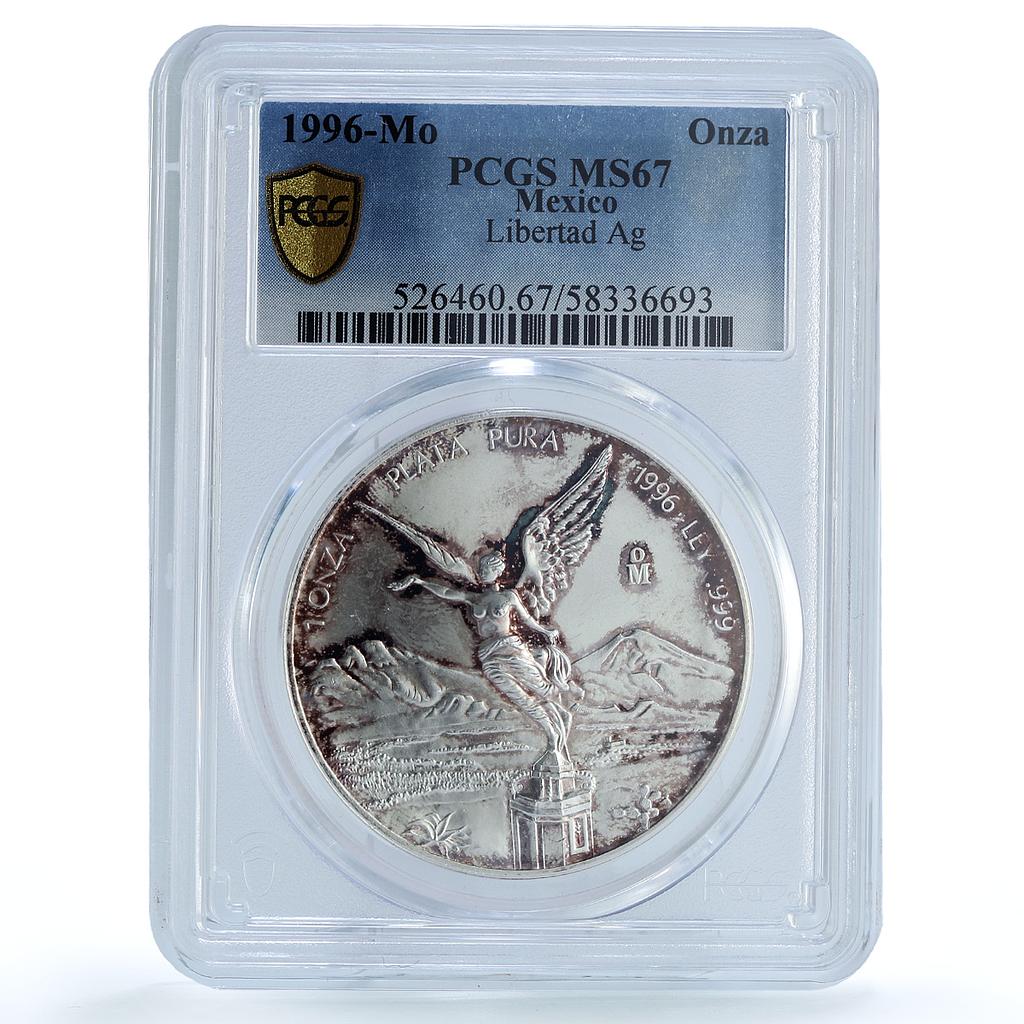 Mexico 1 onza Libertad Angel of Independence KM-613 MS 67 PCGS silver coin 1996 Mexico 1 onza Libertad Angel of Independence KM-613 MS 67 PCGS silver coin 1996