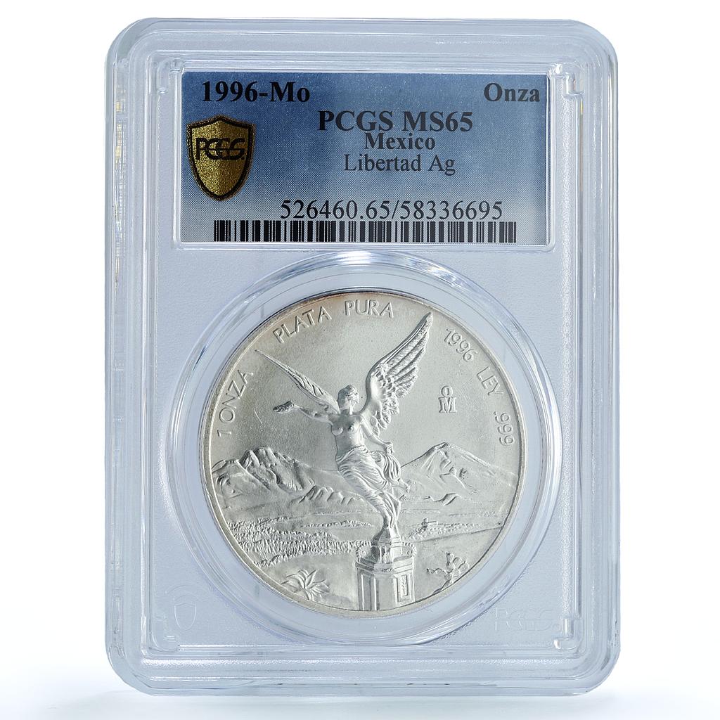 Mexico 1 onza Libertad Angel of Independence KM-613 MS 65 PCGS silver coin 1996 Mexico 1 onza Libertad Angel of Independence KM-613 MS 65 PCGS silver coin 1996
