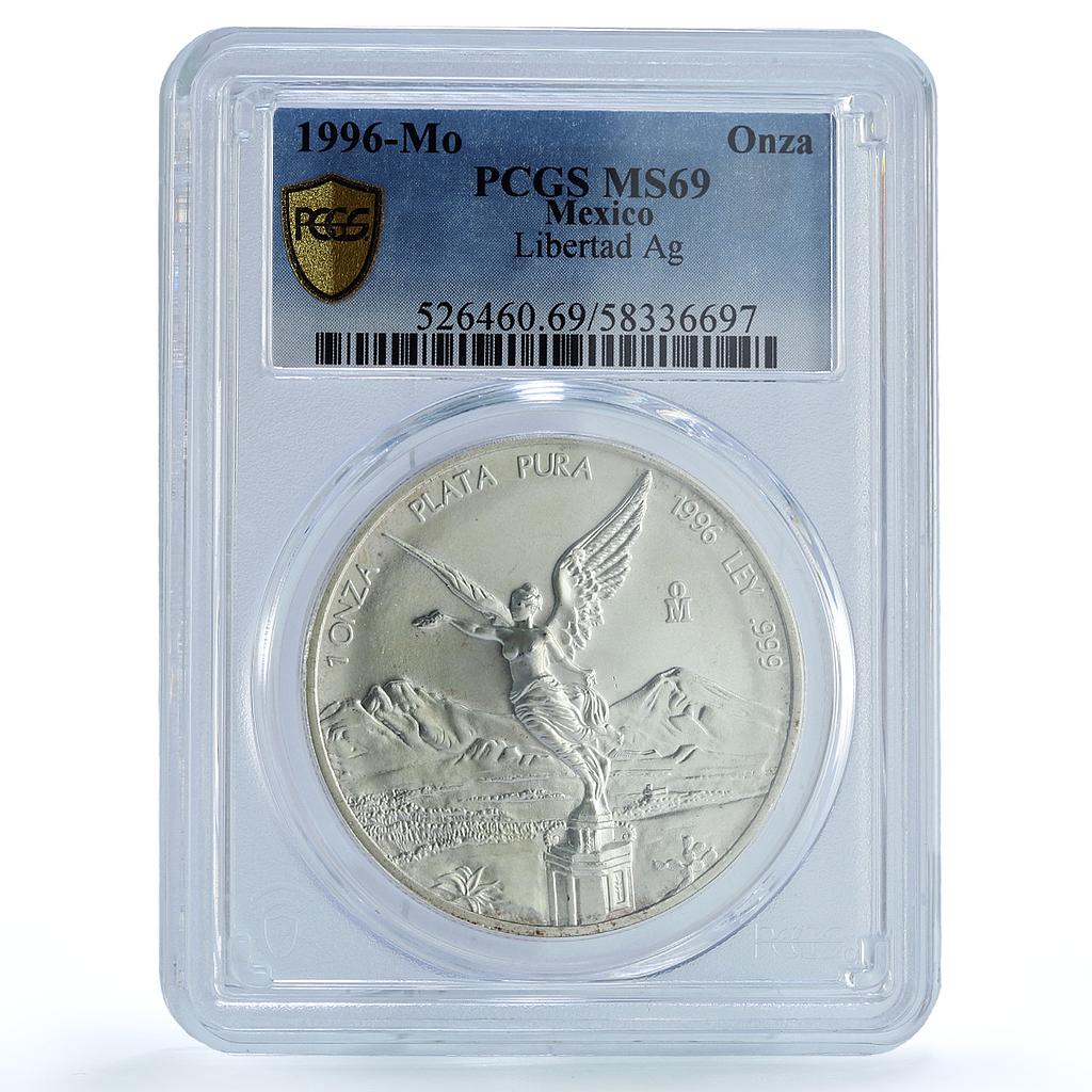 Mexico 1 onza Libertad Angel of Independence KM-613 MS 69 PCGS silver coin 1996 Mexico 1 onza Libertad Angel of Independence KM-613 MS 69 PCGS silver coin 1996