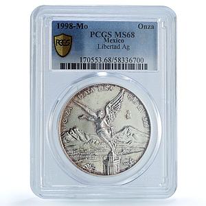 Mexico 1 onza Libertad Angel of Independence KM-613 MS 68 PCGS silver coin 1998