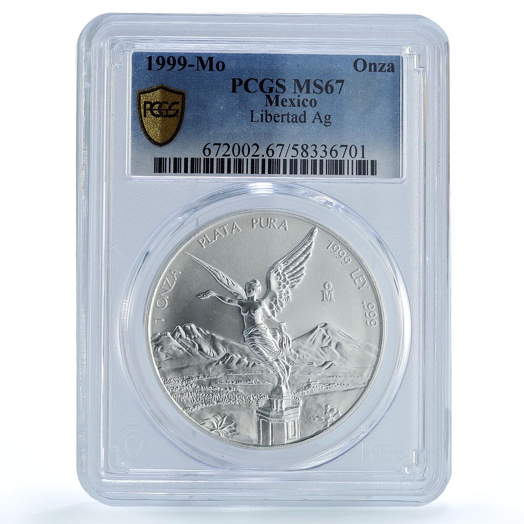 Mexico 1 onza Libertad Angel of Independence KM-613 MS 67 PCGS silver coin 1999 Mexico 1 onza Libertad Angel of Independence KM-613 MS 67 PCGS silver coin 1999