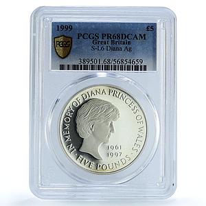 Great Britain 5 pounds Princess Diana Wales KM-997a PR 68 PCGS silver coin 1999