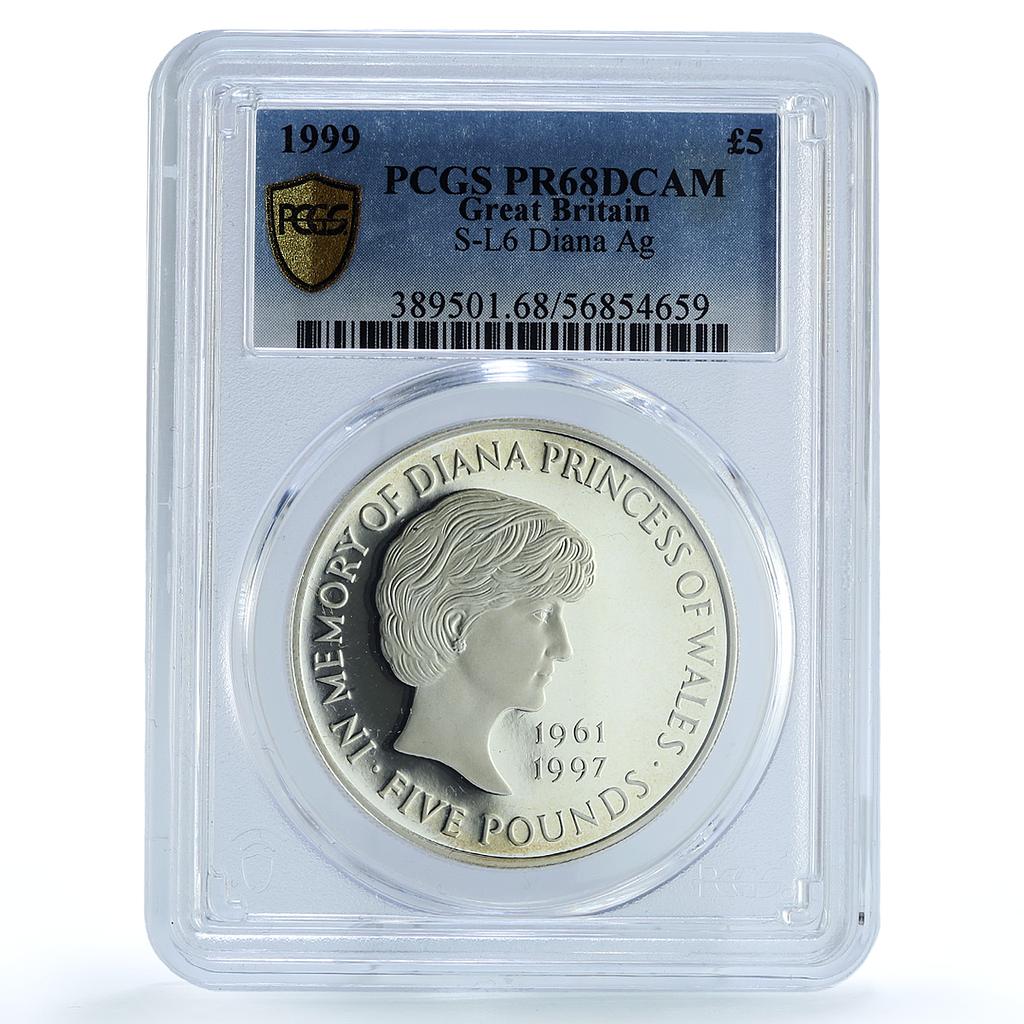 Great Britain 5 pounds Princess Diana Wales KM-997a PR 68 PCGS silver coin 1999