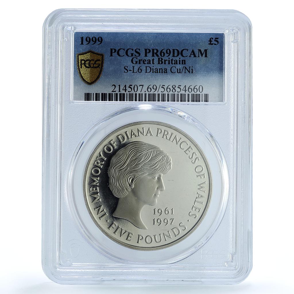 Great Britain 5 pounds Princess Diana Wales KM-997 PR 69 PCGS CuNi coin 1999 Great Britain 5 pounds Princess Diana Wales KM-997 PR 69 PCGS CuNi coin 1999