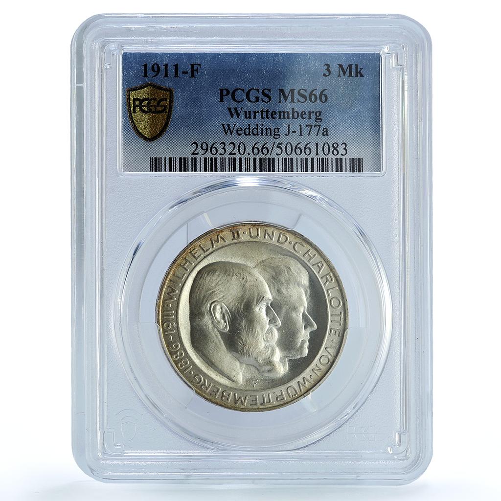 Germany Wurttemberg 3 mark Wilhelm II Wedding J-177a MS 66 PCGS silver coin 1911 Germany Wurttemberg 3 mark Wilhelm II Wedding J-177a MS 66 PCGS silver coin 1911