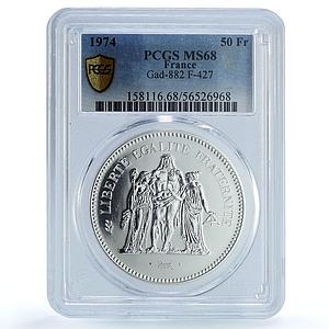 France 50 francs Hercules KM-941.1 Gad-882 F-427 MS 68 PCGS silver coin 1974