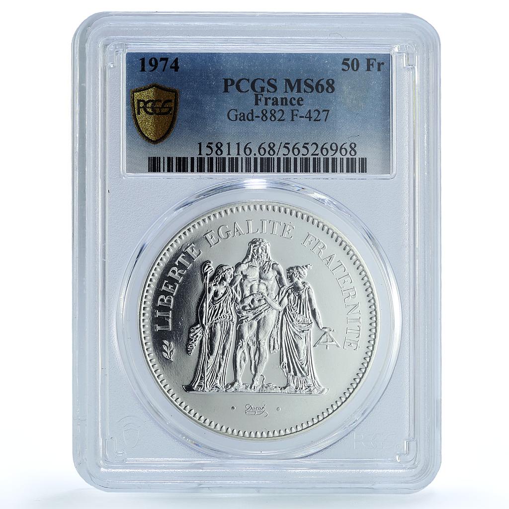 France 50 francs Hercules KM-941.1 Gad-882 F-427 MS 68 PCGS silver coin 1974 France 50 francs Hercules KM-941.1 Gad-882 F-427 MS 68 PCGS silver coin 1974