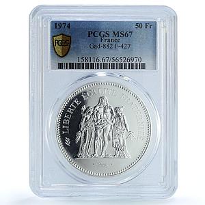 France 50 francs Hercules KM-941.1 Gad-882 F-427 MS 67 PCGS silver coin 1974