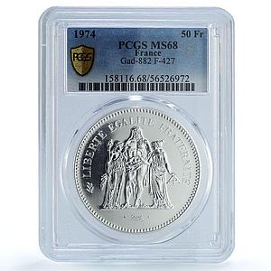 France 50 francs Hercules KM-941.1 Gad-882 F-427 MS 68 PCGS silver coin 1974