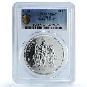 France 50 francs Hercules Gad-882 F-427 KM-941 MS 67 PCGS silver coin 1978
