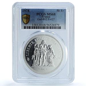France 50 francs Hercules Gad-882 F-427 KM-941 MS 68 PCGS silver coin 1978