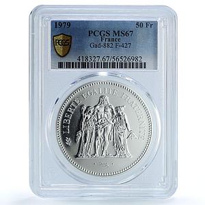 France 50 francs Hercules Gad-882 F-427 KM-941 MS 67 PCGS silver coin 1979