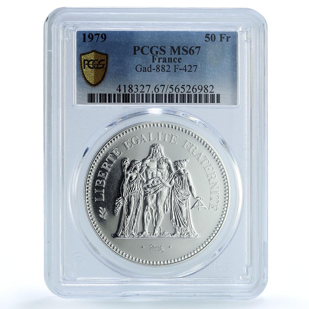 France 50 francs Hercules Gad-882 F-427 KM-941 MS 67 PCGS silver coin 1979 France 50 francs Hercules Gad-882 F-427 KM-941 MS 67 PCGS silver coin 1979