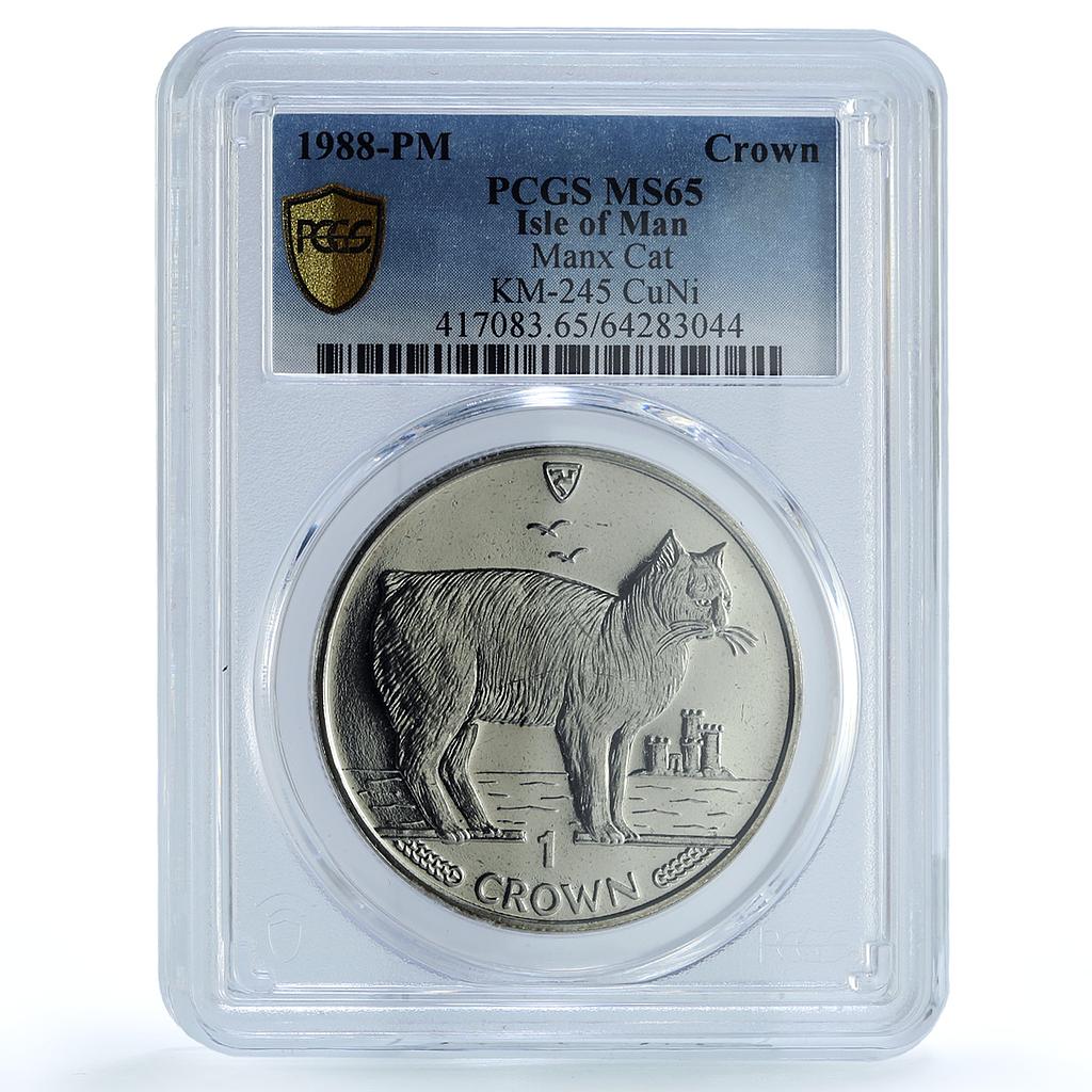 Isle of Man 1 crown Manx Cat KM-245 Cat Crowns MS 65 PCGS CuNi coin 1988 Isle of Man 1 crown Manx Cat KM-245 Cat Crowns MS 65 PCGS CuNi coin 1988
