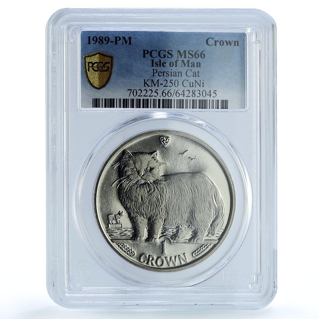 Isle of Man 1 crown Persian Cat KM-250 Cat Crowns MS 66 PCGS CuNi coin 1989 Isle of Man 1 crown Persian Cat KM-250 Cat Crowns MS 66 PCGS CuNi coin 1989
