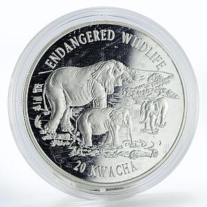 Malawi 20 kwacha Endangered Wildlife Elephant proof silver coin 1996