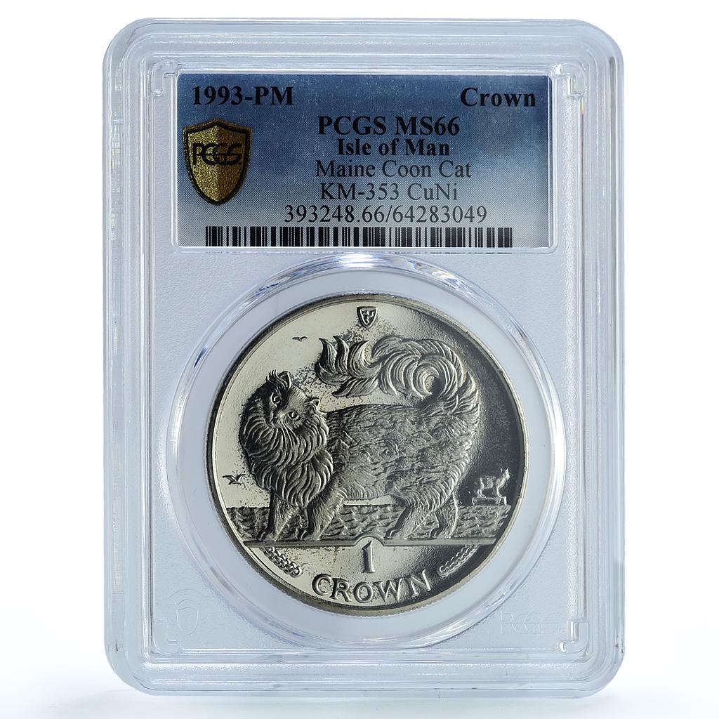 Isle of Man 1 crown Maine Coon Cat KM-353 Cat Crowns MS 66 PCGS CuNi coin 1993 Isle of Man 1 crown Maine Coon Cat KM-353 Cat Crowns MS 66 PCGS CuNi coin 1993