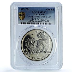Isle of Man 1 crown Long Haired Smoke KM-774 Cat Crowns MS66 PCGS CuNi coin 1997