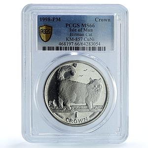 Isle of Man 1 crown Birman Cat KM-857 Cat Crowns MS 66 PCGS CuNi coin 1998