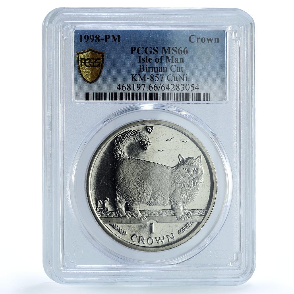 Isle of Man 1 crown Birman Cat KM-857 Cat Crowns MS 66 PCGS CuNi coin 1998