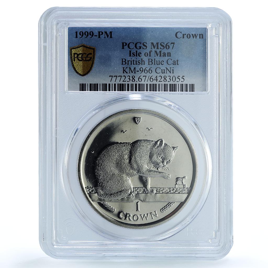 Isle of Man 1 crown British Blue KM-966 Cat Crowns MS 67 PCGS CuNi coin 1999